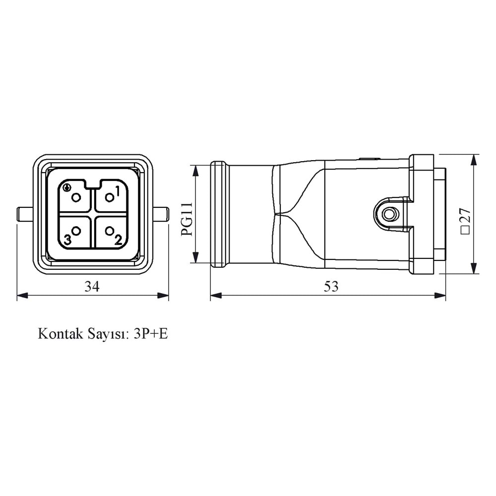 4 PİN, 10A, METAL GÜÇ SOKETİ KABLO TARAFI